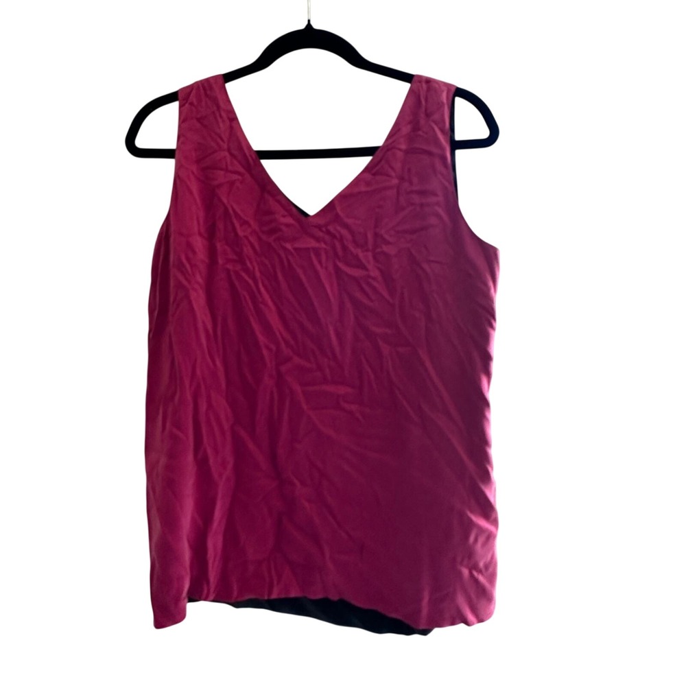 Kieselstein-Cord Tank Top Reversible Magenta Pink Black‎ Silk Crepe Size 12